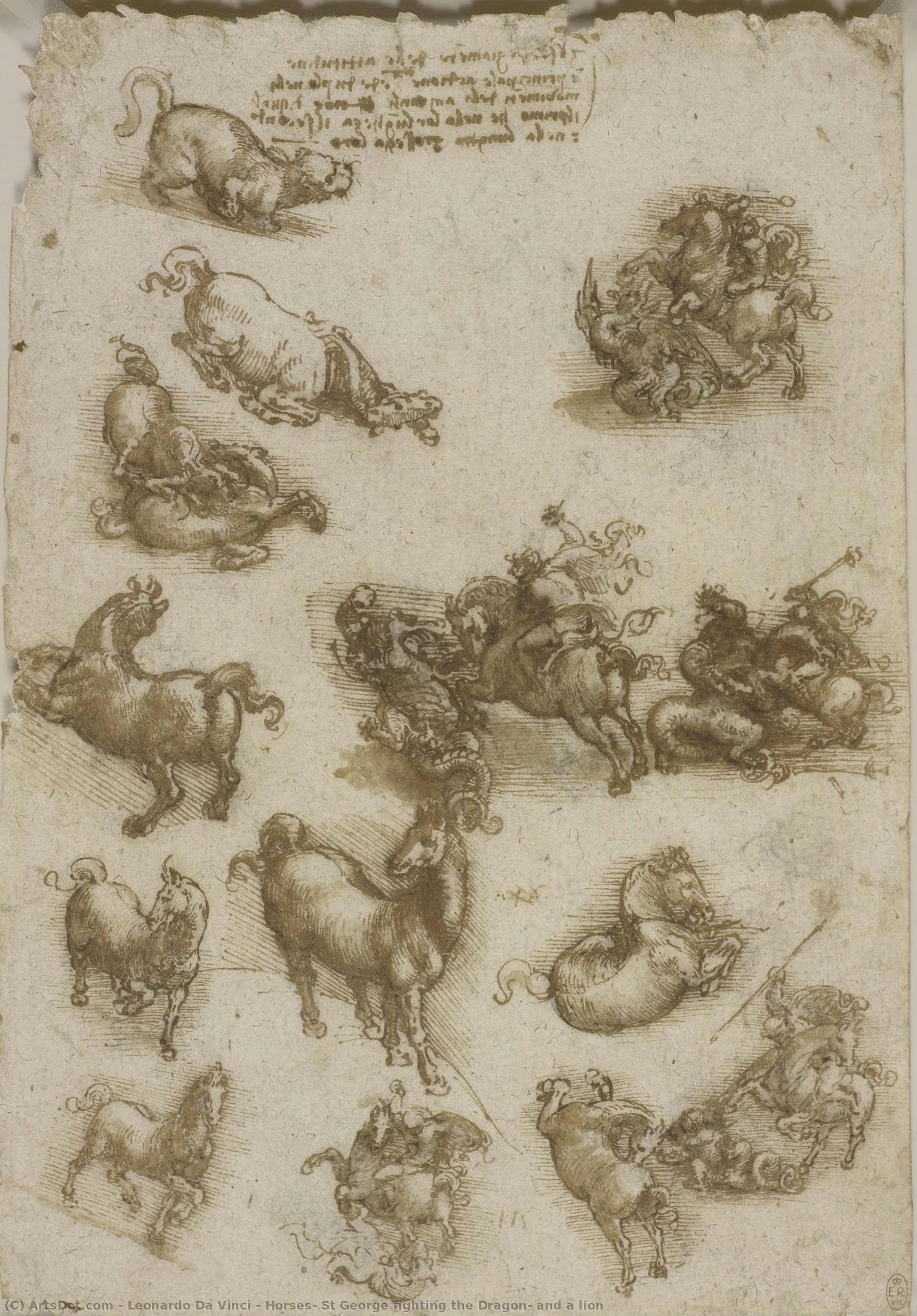 Horses, St George Fighting The Dragon, And A Lion — Leonardo Da Vinci