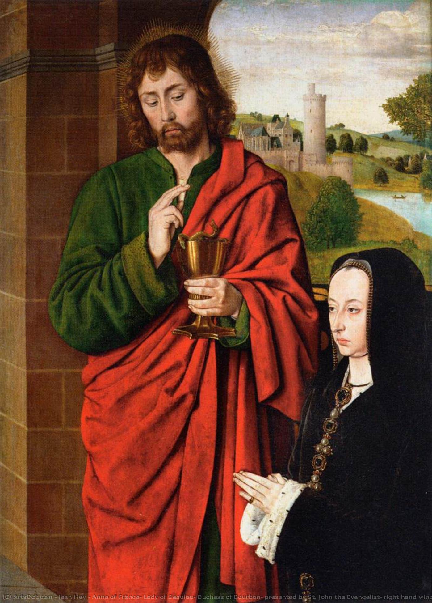 Anne Of France, Lady Of Beaujeu, Duchess Of Bourbon, Presented By St. John The Evangelist, Right Hand Wing Of A Triptych — Jean Hey