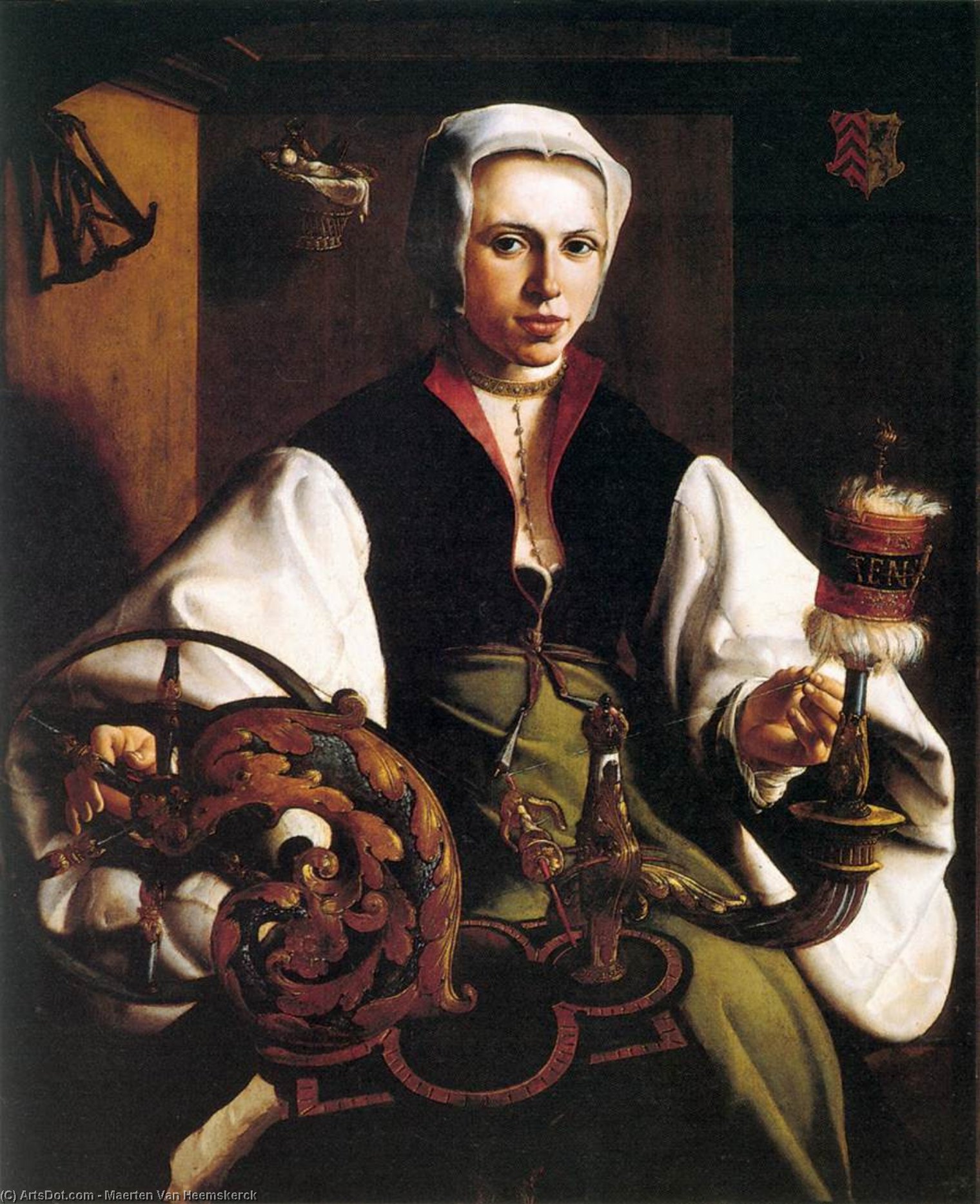 Retrato De Una Dama Hilando — Maerten Van Heemskerck