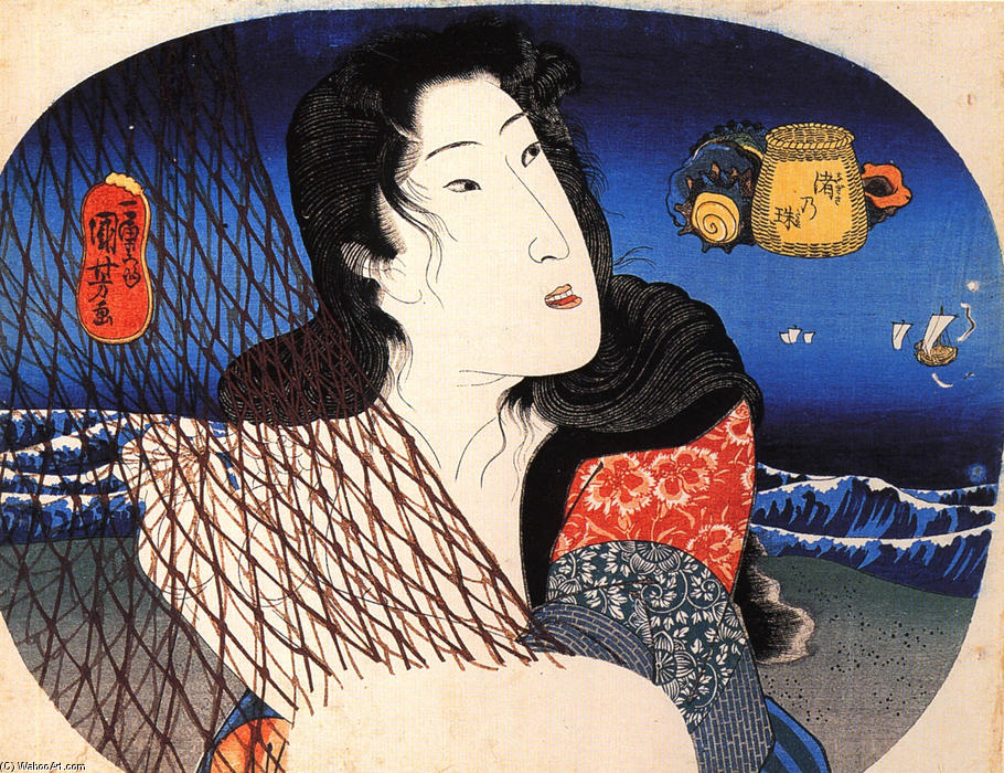Woman Mending A Fish Net — Utagawa Kuniyoshi