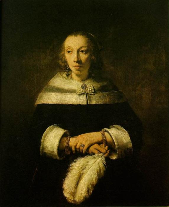Portrait Of A Lady With An Ostrich Feather Fan — Rembrandt Van Rijn