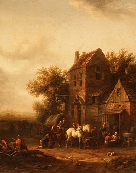 Two Horsemen At A Blacksmith's Forge — Barend Gael Or Gaal