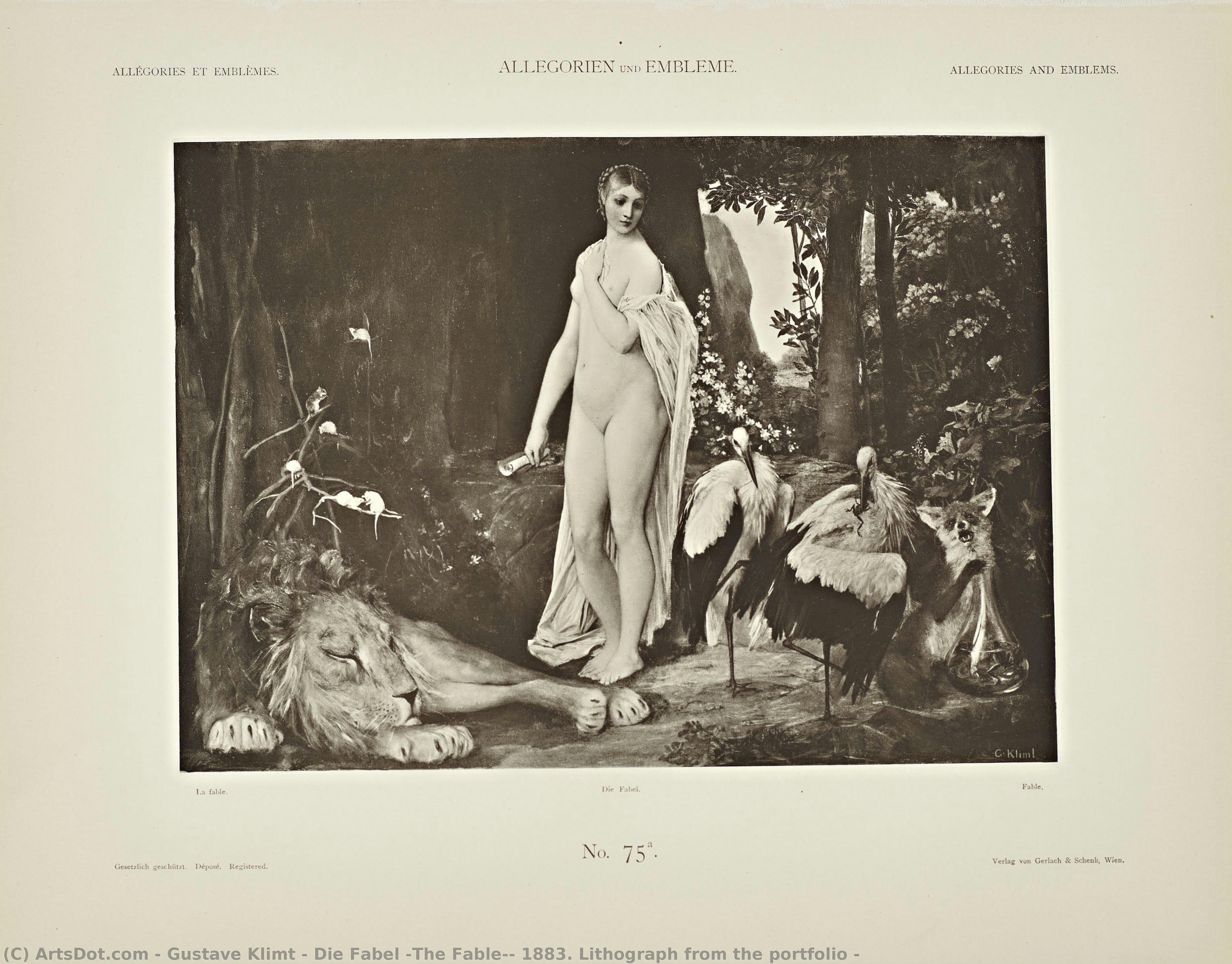 Die Fabel (the Fable), 1883. Lithograph From The Portfolio — Gustav Klimt