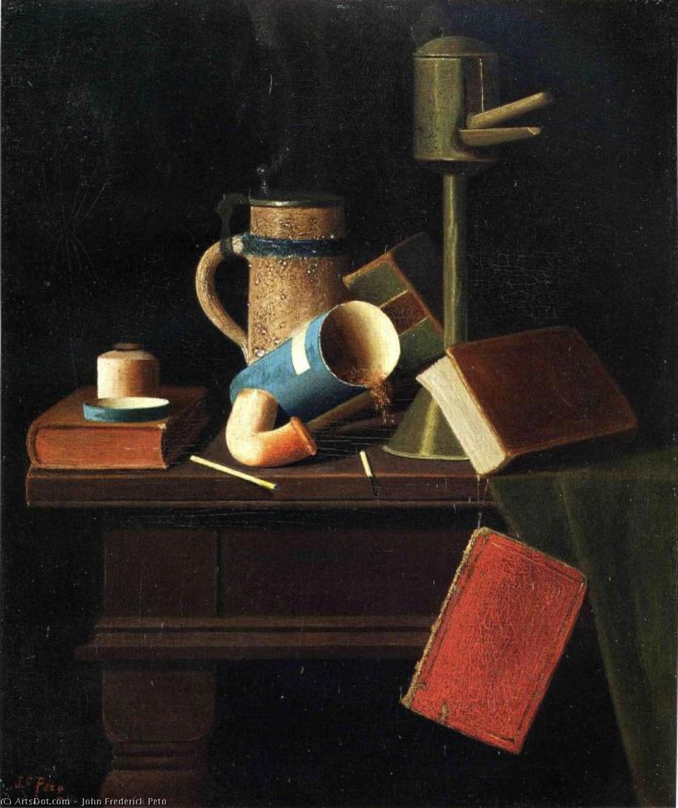 Still Life With Mug, Pipe And Books — John Frederick Peto