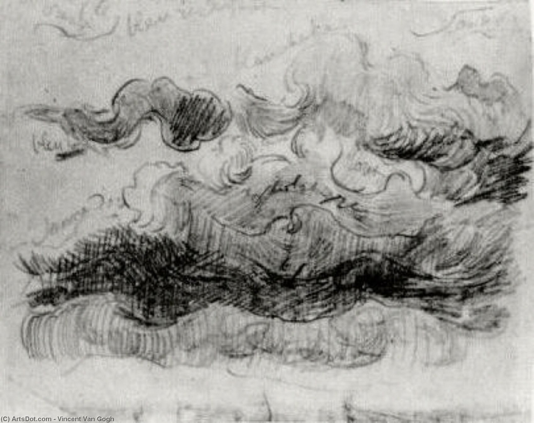 Sketch Of Clouds With Colour Annotations — Vincent Willem Van Gogh