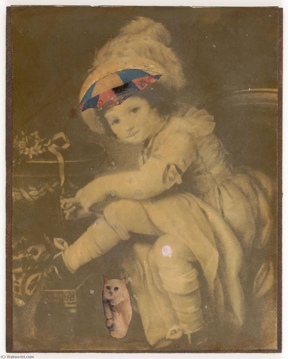 Untitled (child With Umbrella Top On Forehead, White Cat) — Joseph Cornell