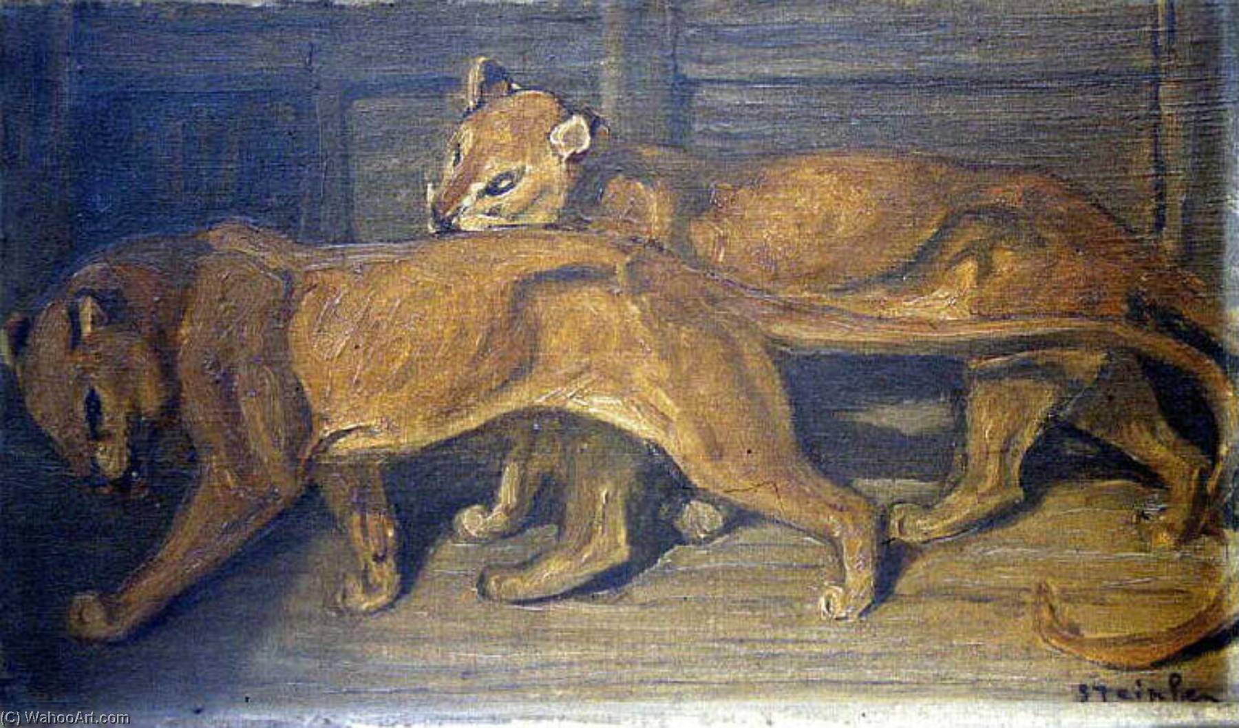 Deux Lionnes Marchant De Profil Gauche — Theophile Alexandre Steinlen