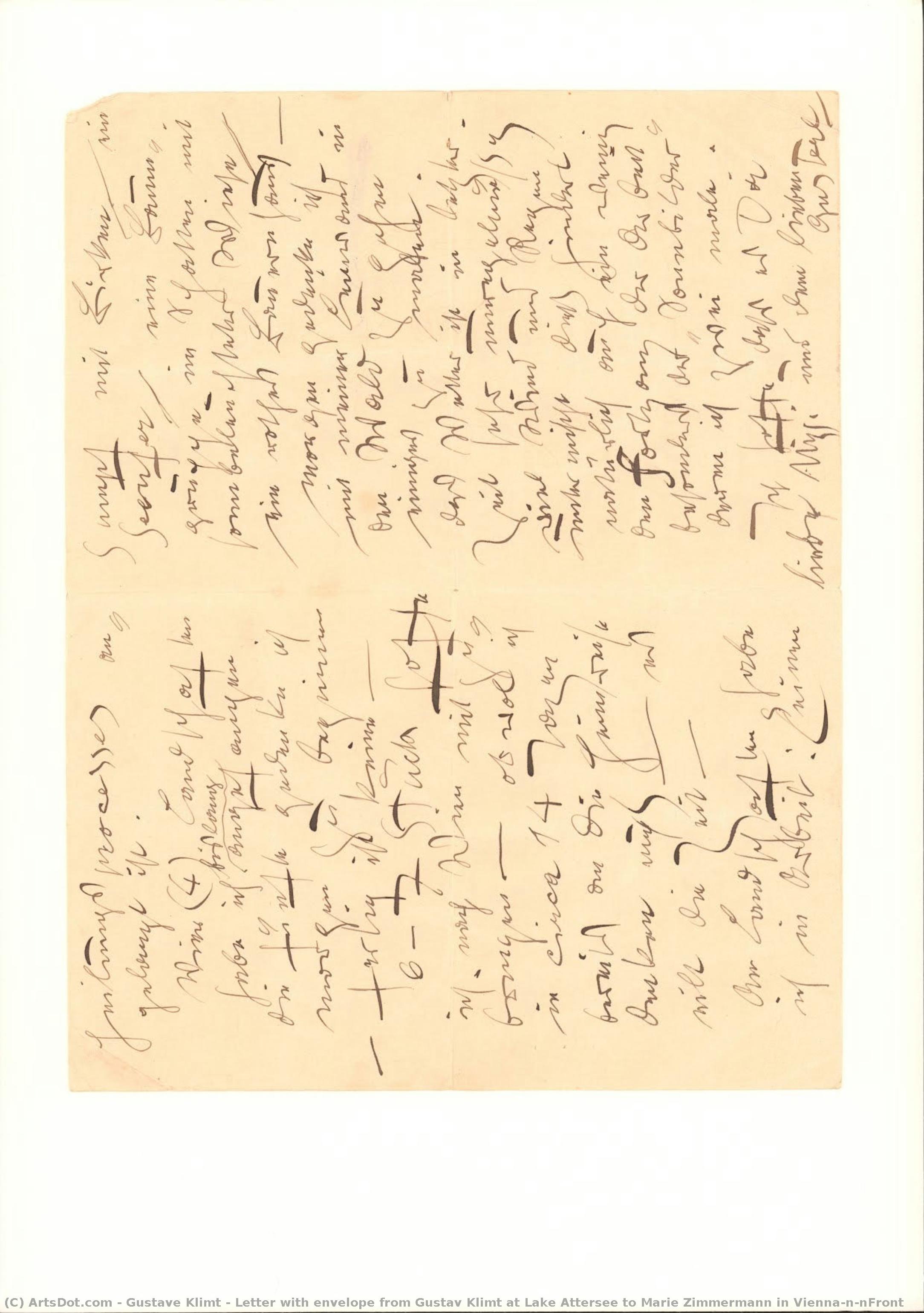Letter With Envelope From Gustav Klimt At Lake Attersee To Marie Zimmermann In Vienna\n\nfront — Gustav Klimt