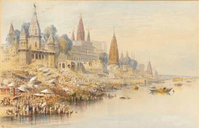 View Of The Ghats At Benares From The River Ganges — Edward Lear
