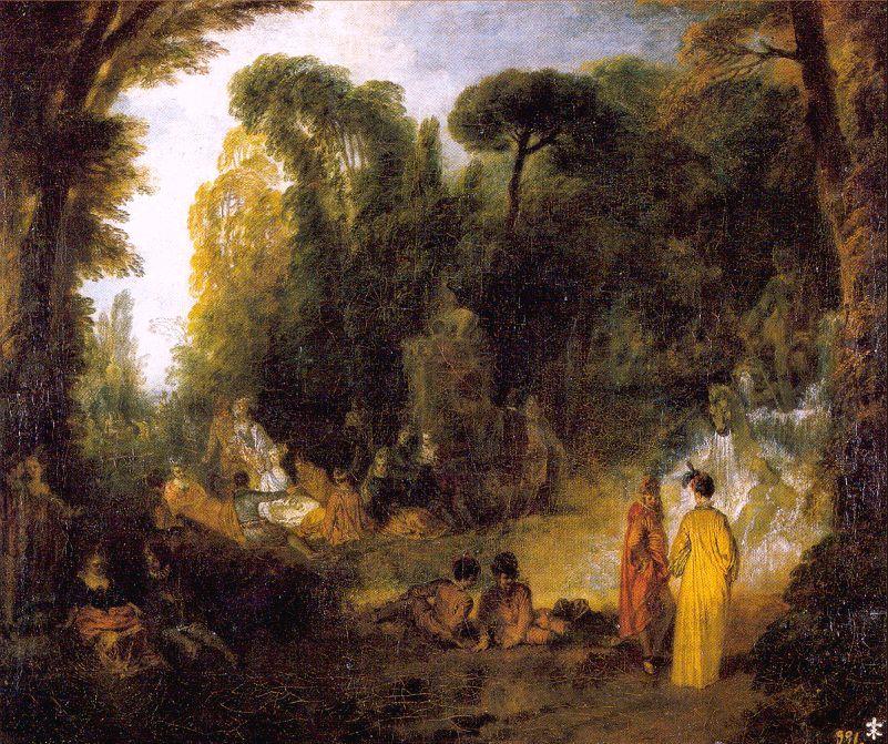 Gathering By The Fountain Of Neptune — Jean-antoine Watteau