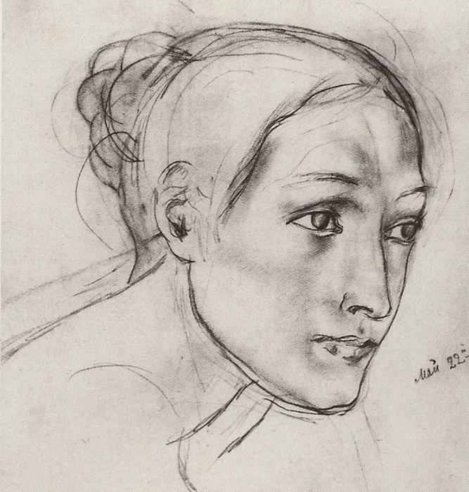 Female Head — Kuzma Petrov-vodkin
