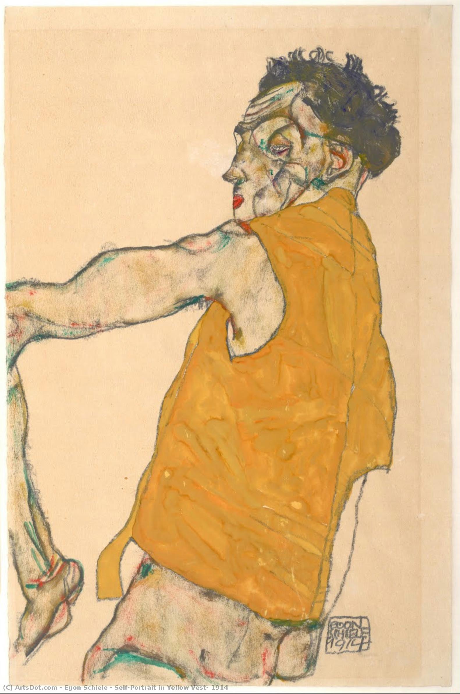 Self-portrait In Yellow Vest, 1914 — Egon Schiele