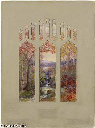 Design For Autumn Landscape Window — Louis Comfort Tiffany
