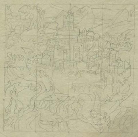Composition Sketch For ''the Fairest City Is The Enamie's Vexation'' — Nicholas Roerich