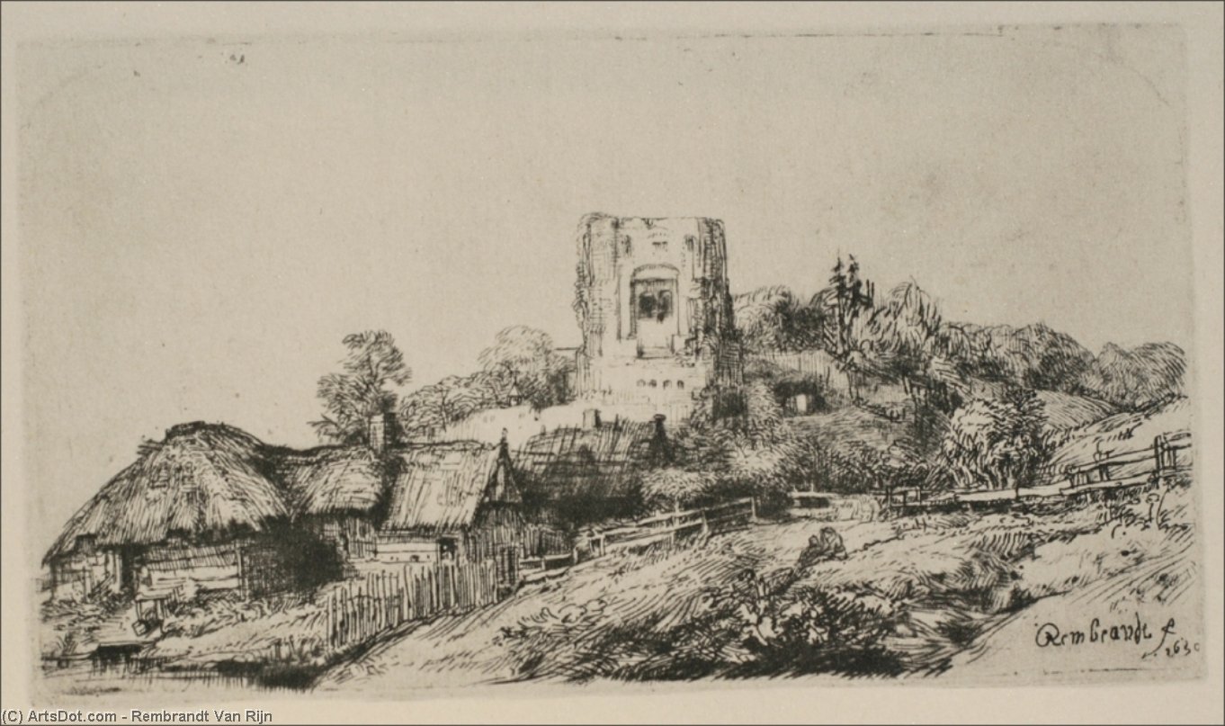 A Village With A Square Tower — Rembrandt Van Rijn