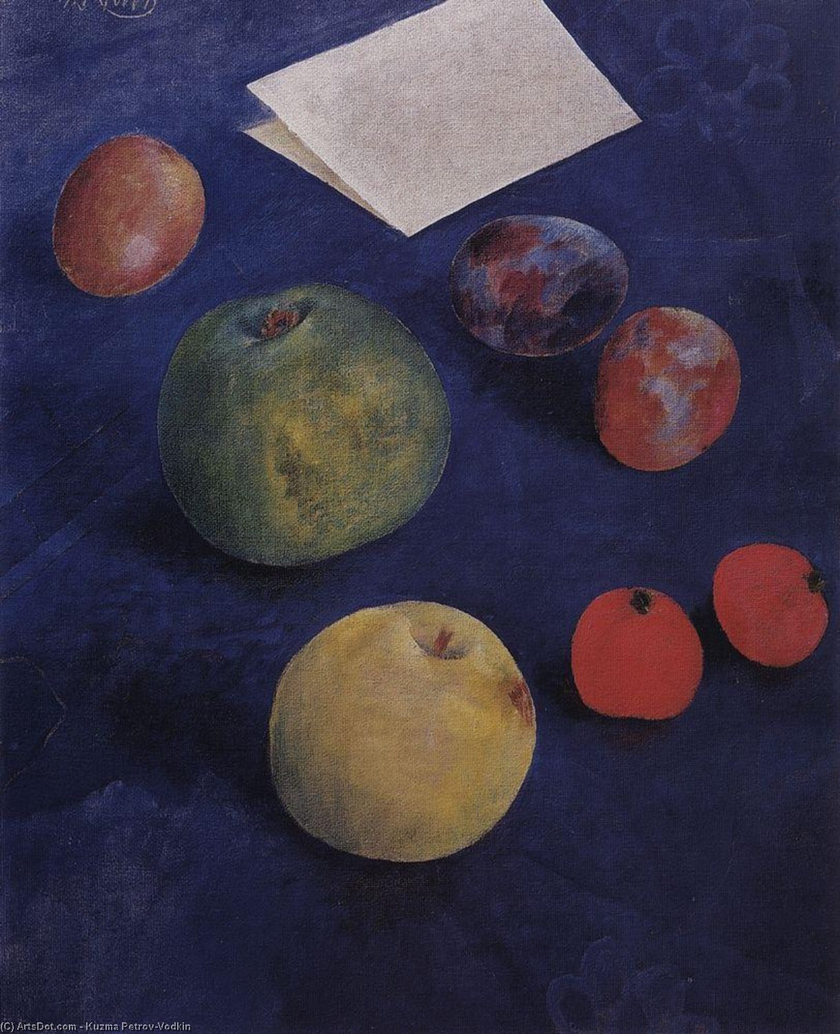 Fruit On A Blue Tablecloth — Kuzma Petrov-vodkin