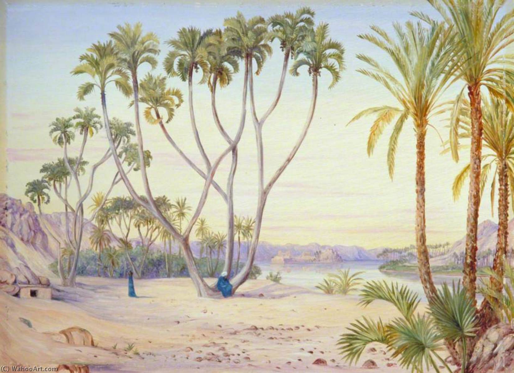 Doum And Date Palms On The Nile Above Philae, Egypt — Marianne North