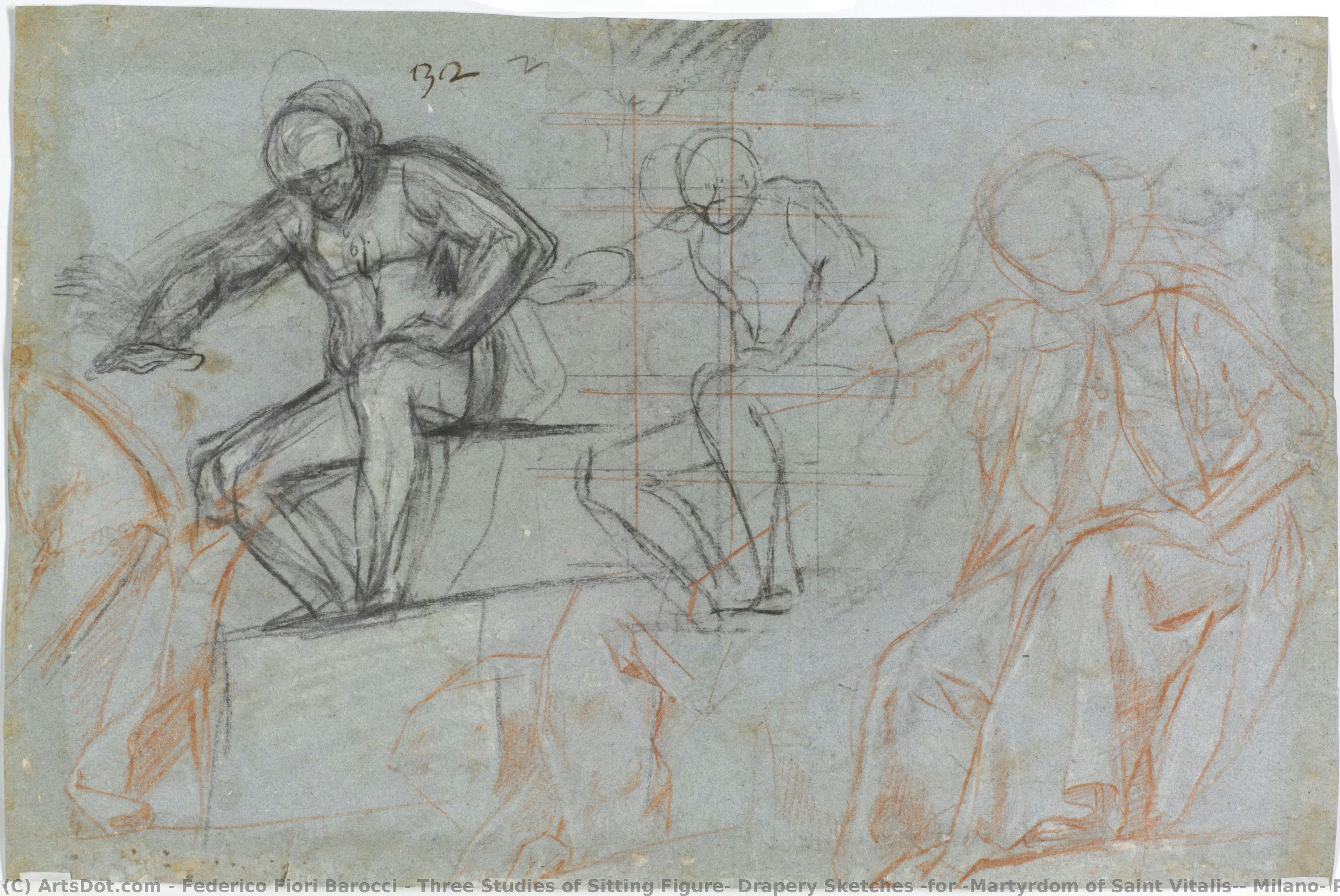 Three Studies Of Sitting Figure, Drapery Sketches (for “martyrdom Of Saint Vitalis”, Milano, Pinacoteca Di Brera) — Federico Fiori Barocci