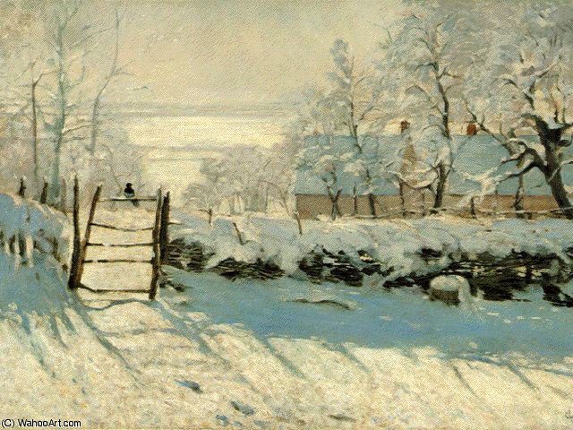 Magpie, Snow Effect, Outskirts Of Honfleur — Claude Monet