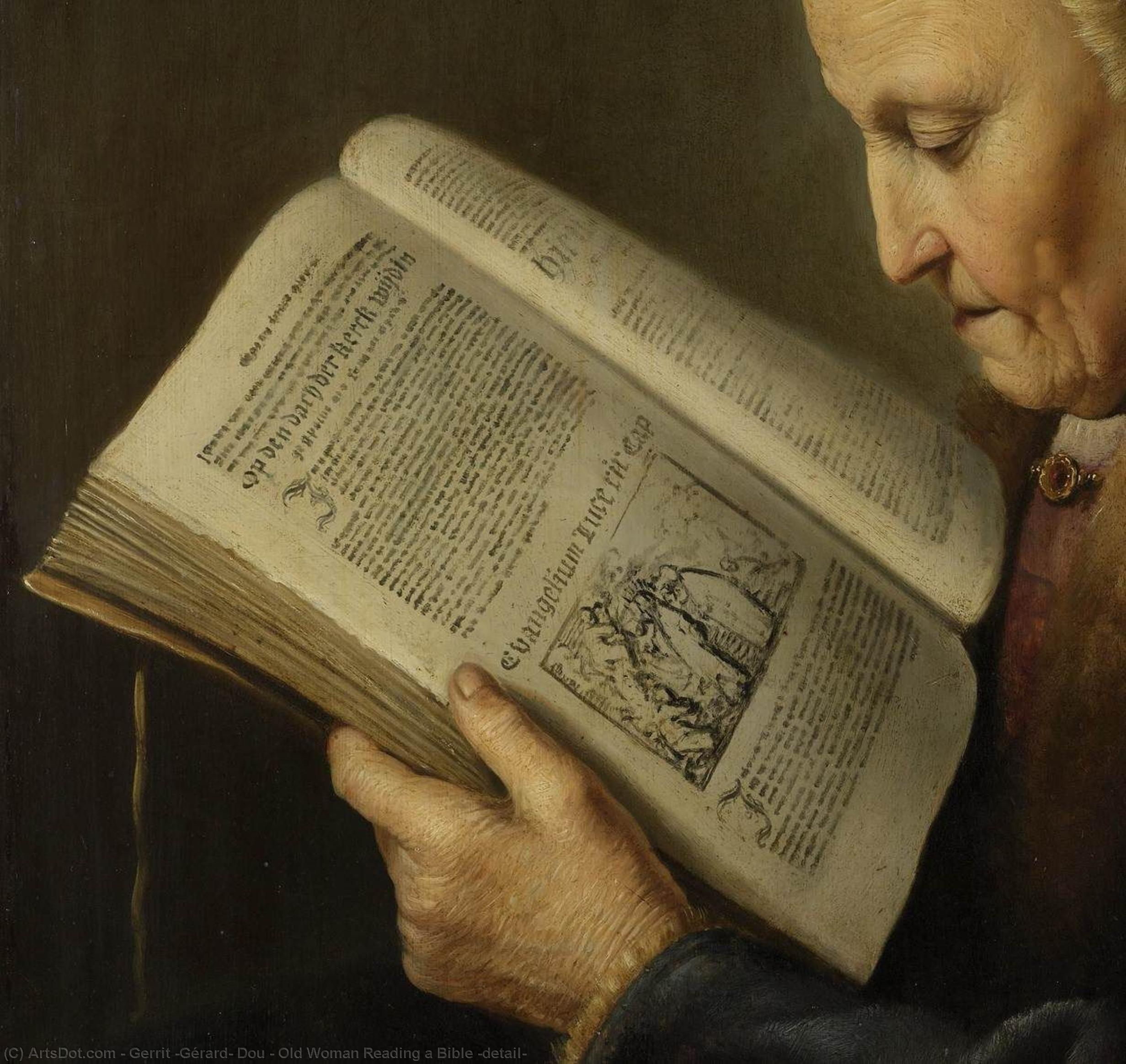 Old Woman Reading A Bible (detail) — Gerrit Dou
