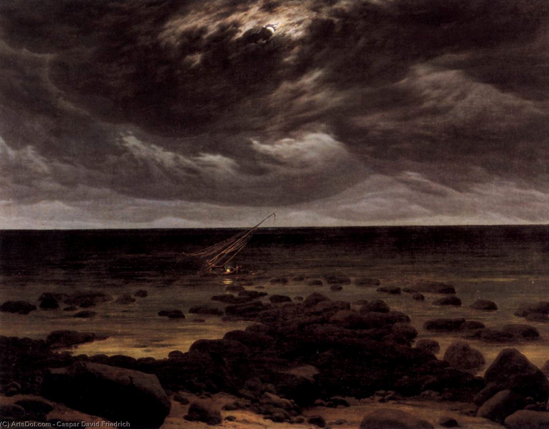 Seashore With Shipwreck By Moonlight — Caspar David Friedrich