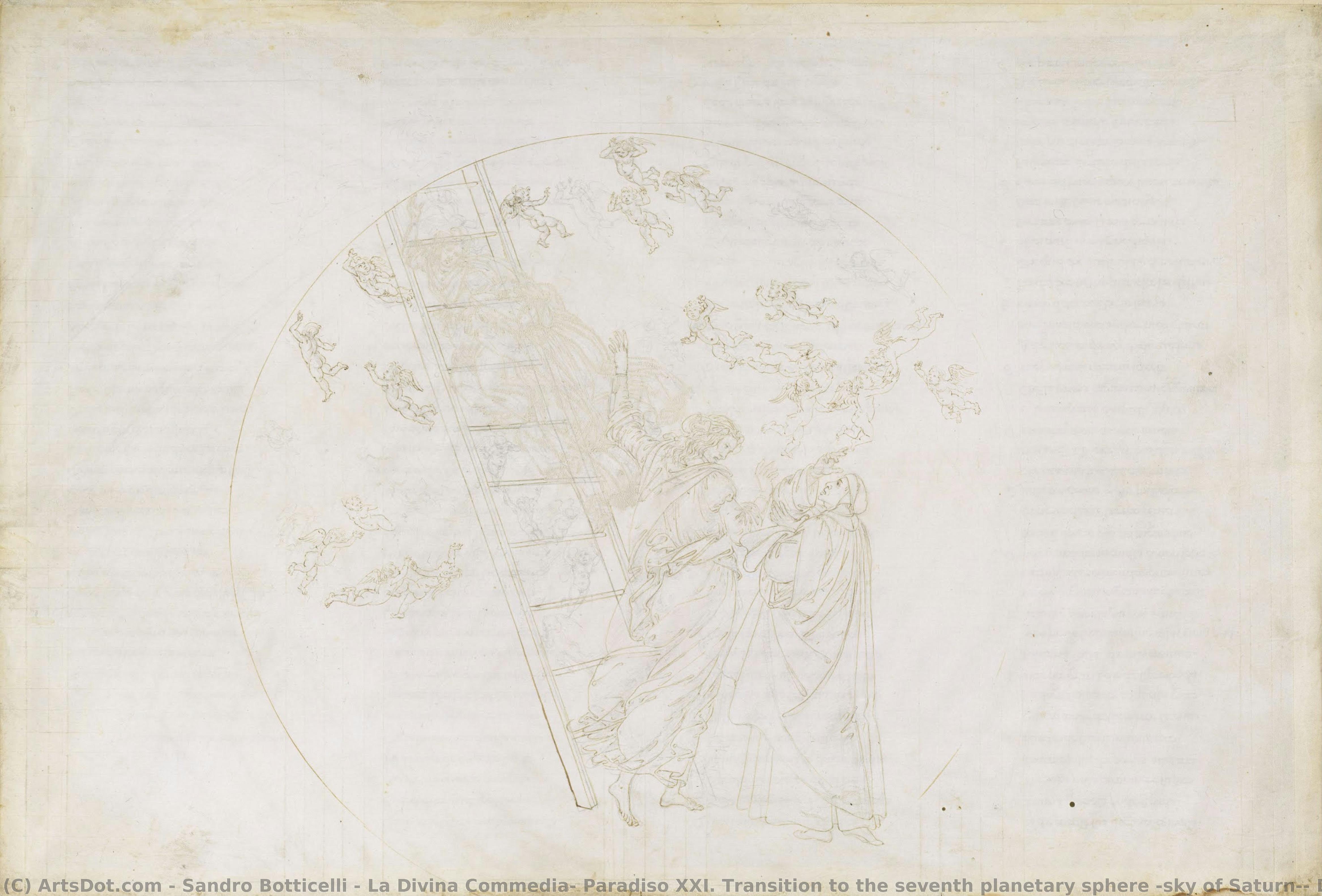 La Divina Commedia, Paradiso Xxi. Transition To The Seventh Planetary Sphere (sky Of Saturn): Dante Sees The Jacob — Sandro Botticelli