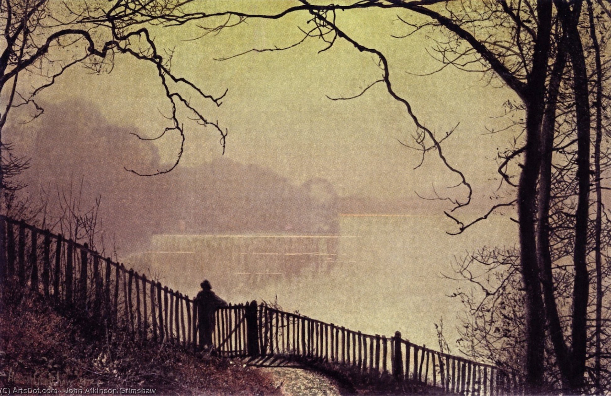 Figure Overlooking Waterloo Lake, Rounday Park, Leeds — John Atkinson Grimshaw