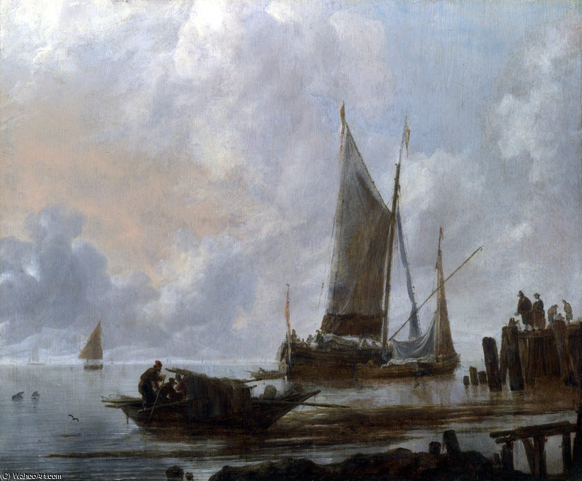 Vessels Moored Off A Jetty — Jan Van De Cappelle