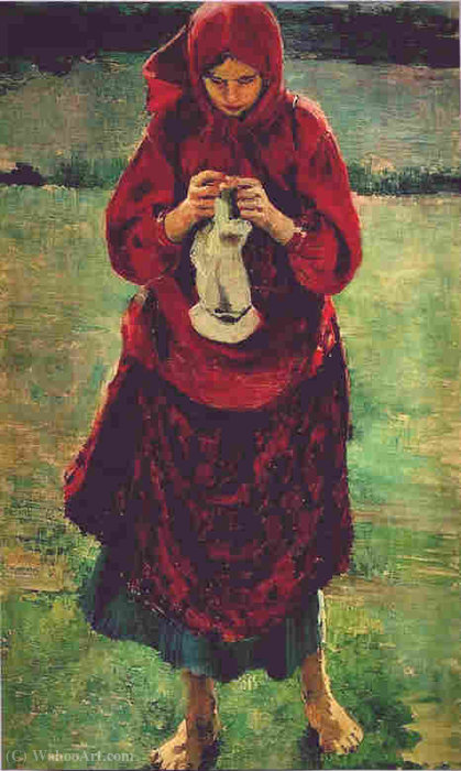 Peasant Girl Knitting A Stocking — Filipp Andreevich Maliavin