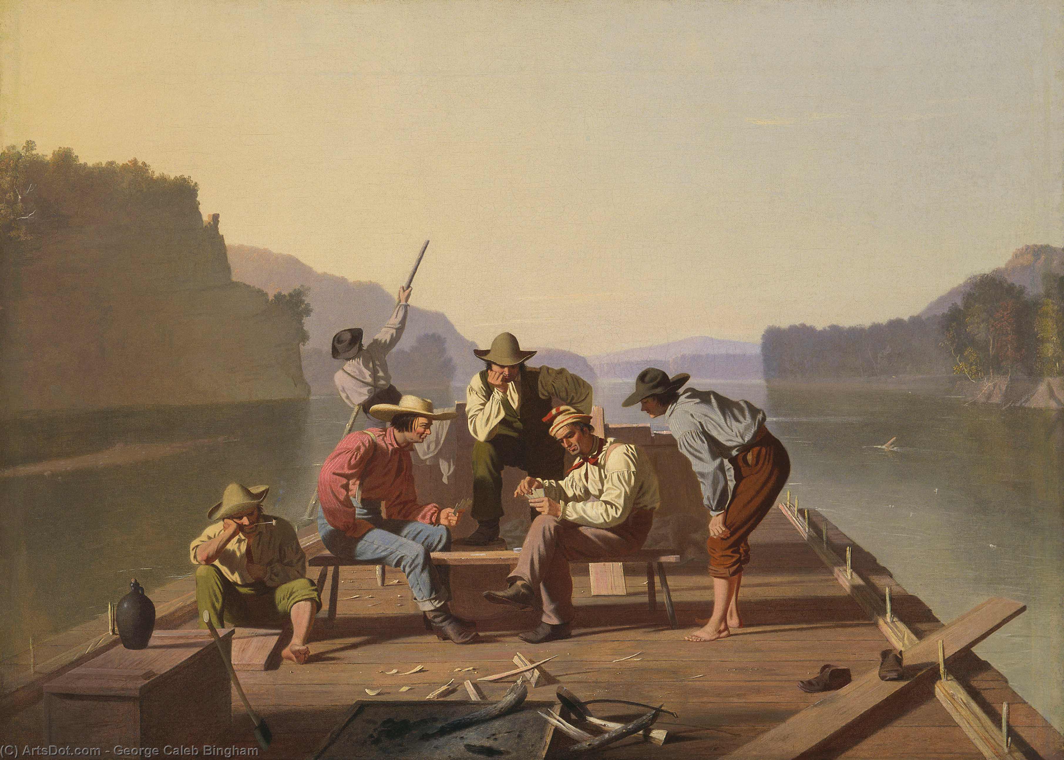 Raftsmen Playing Card — George Caleb Bingham