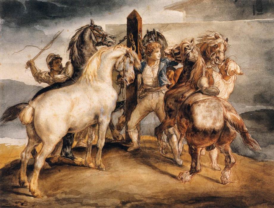 Horse Market: Five Horses At The Stake — Théodore Géricault