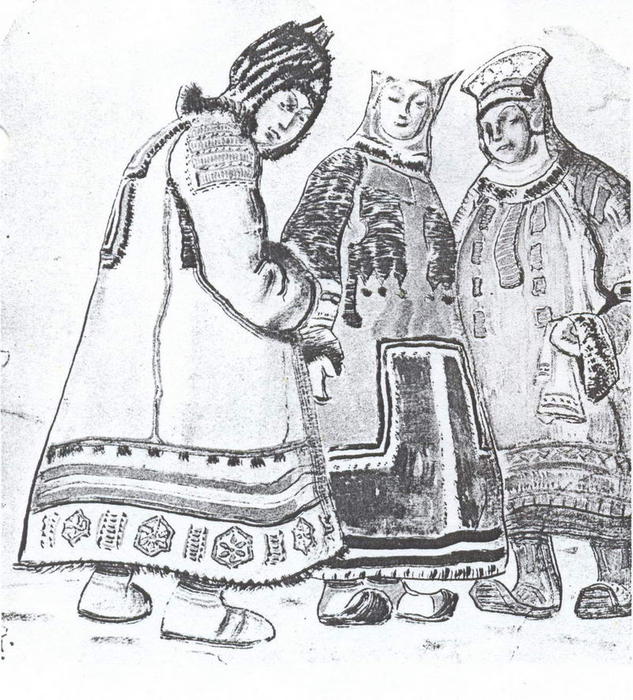 The Scene With Three Figures In Costumes — Nicholas Roerich