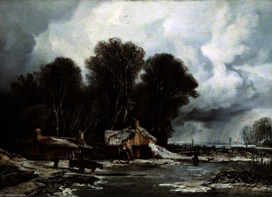 Landscape With Old Cottages, Winter — William James Müller