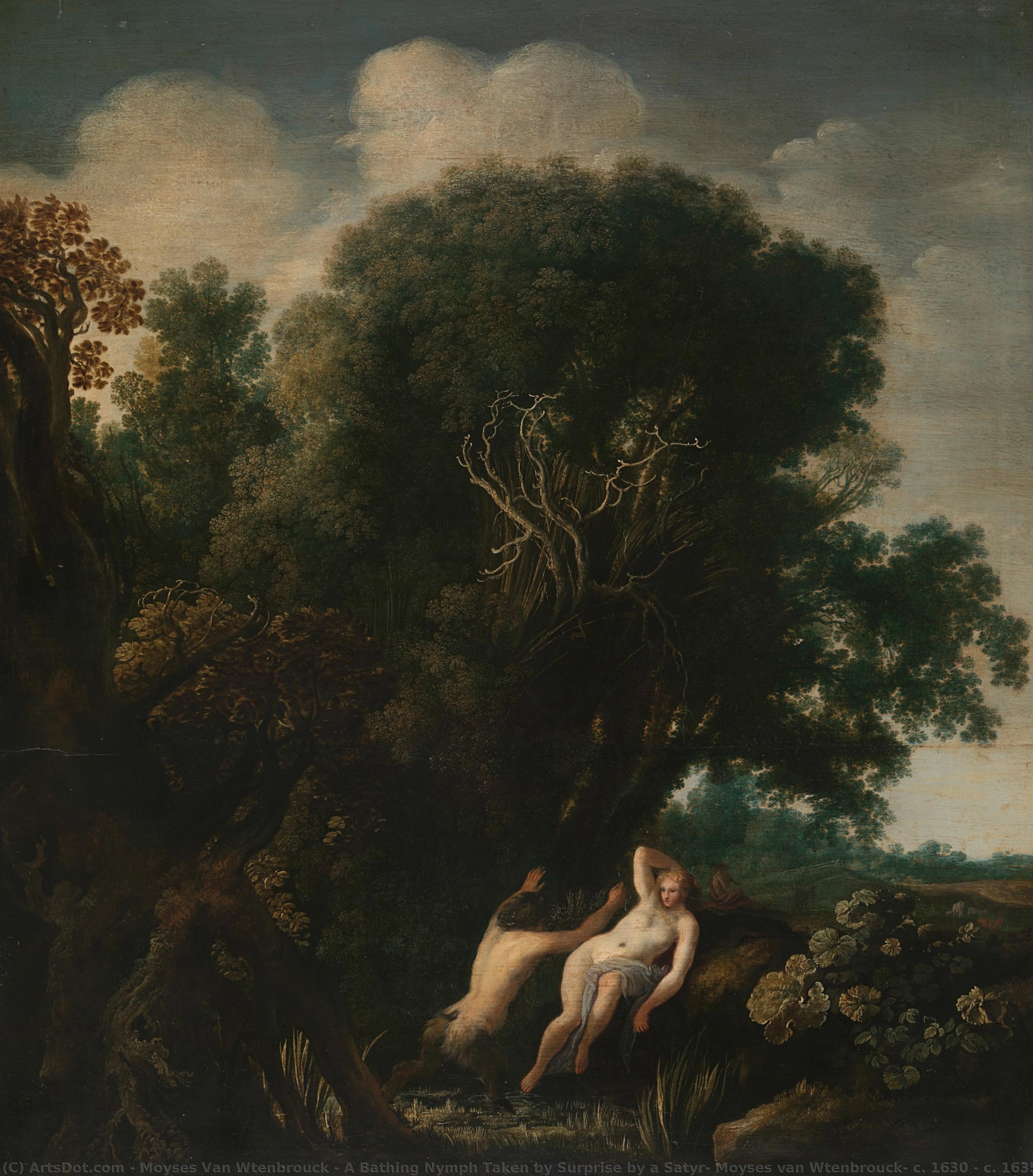 A Bathing Nymph Taken By Surprise By A Satyr, Moyses Van Wtenbrouck, C. 1630 - C. 1635 — Moses Van Uyttenbroeck