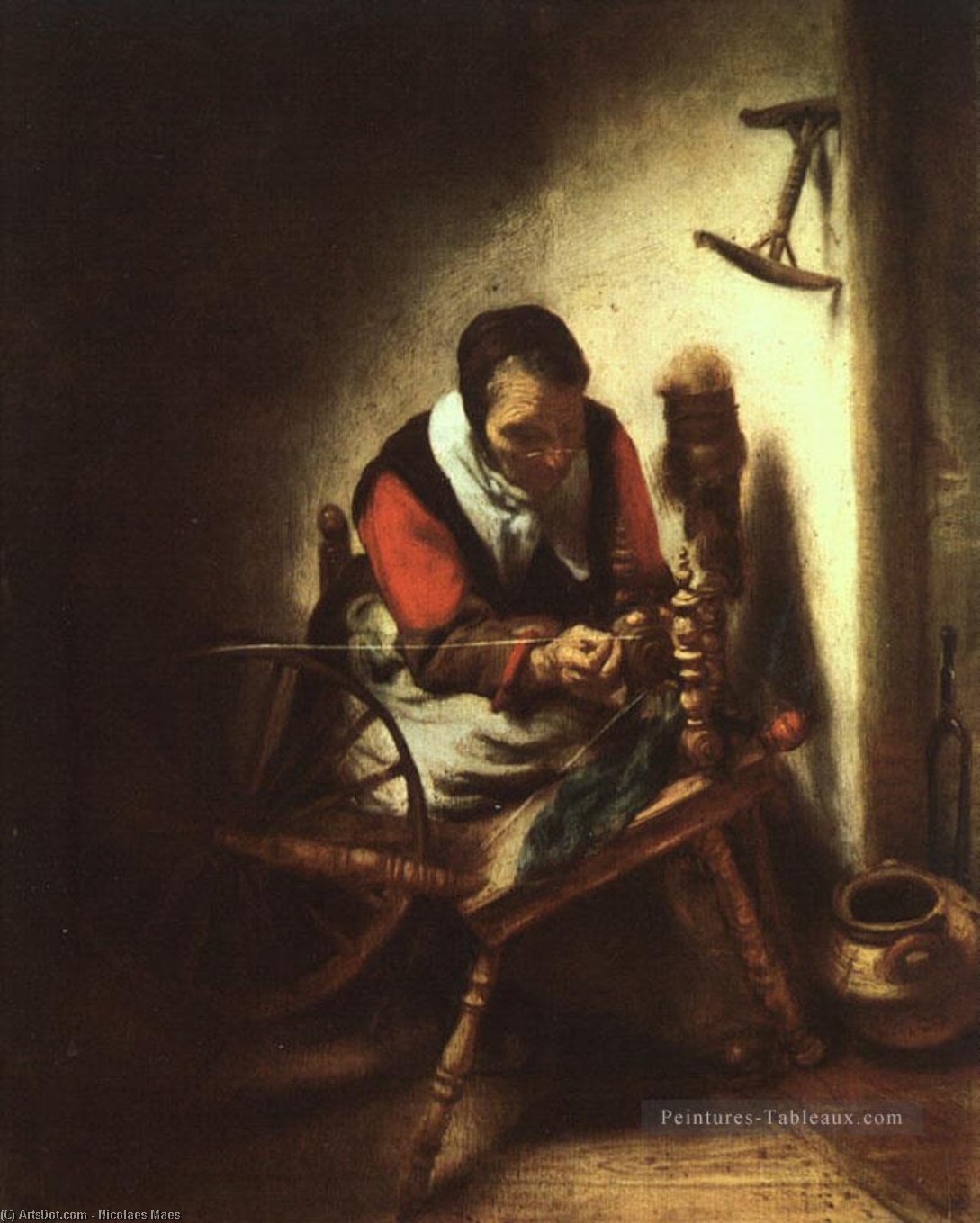A Woman Spinning — Nicolaes Maes