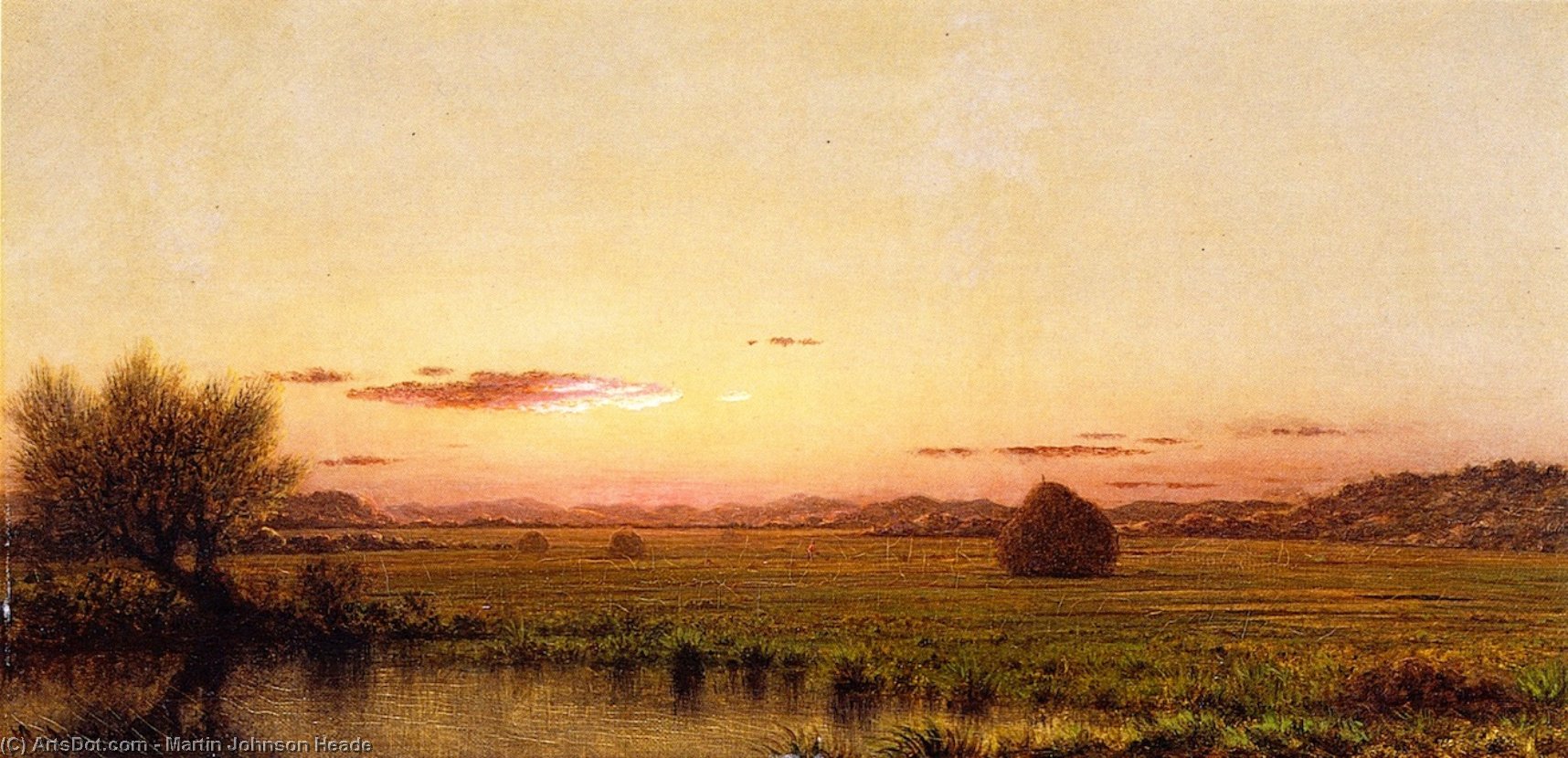 Orange Sunset Over The Marsh (also Known As Salt Marsh Haystacks At Sunset) — Martin Johnson Heade