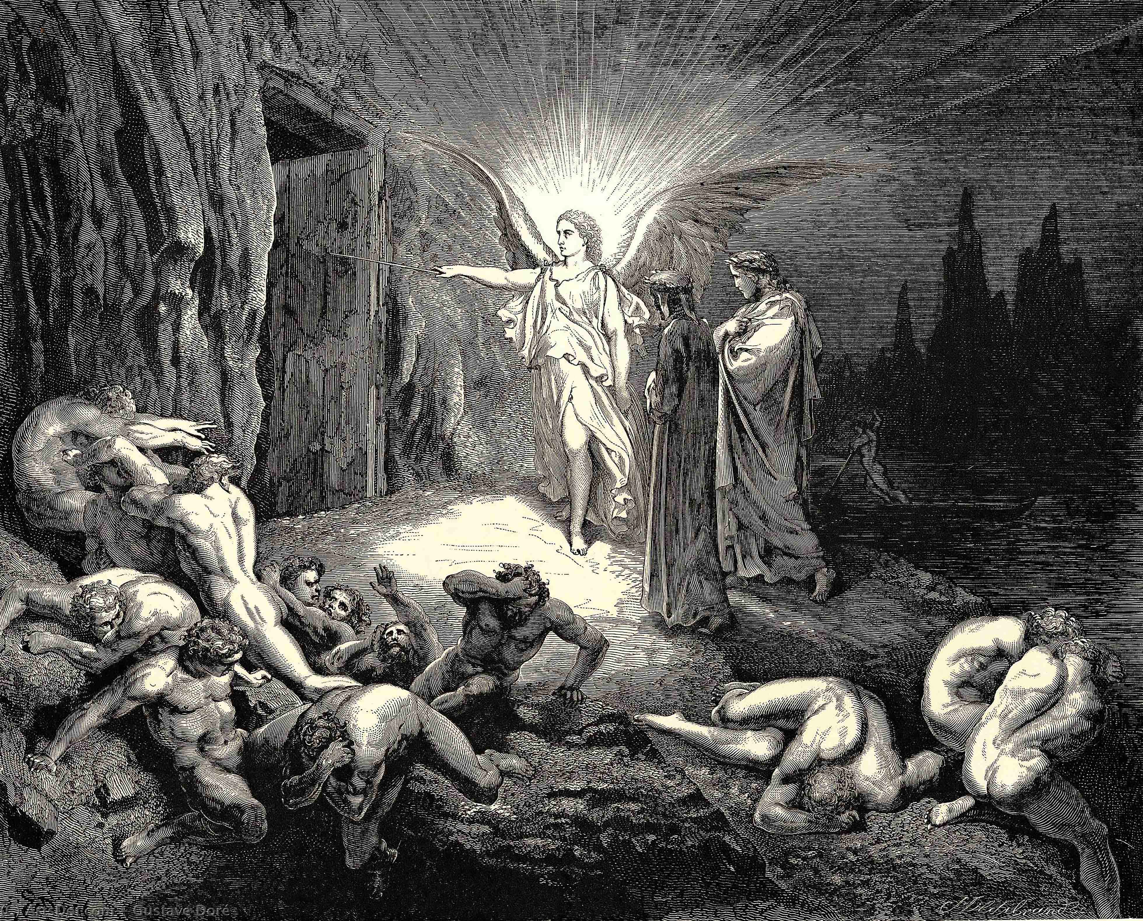 The Inferno, Canto 9, Lines 87-89. To The Gate He Came, And With His Wand Touch’d It, Whereat Open Without Impediment It Flew. — Paul Gustave Doré