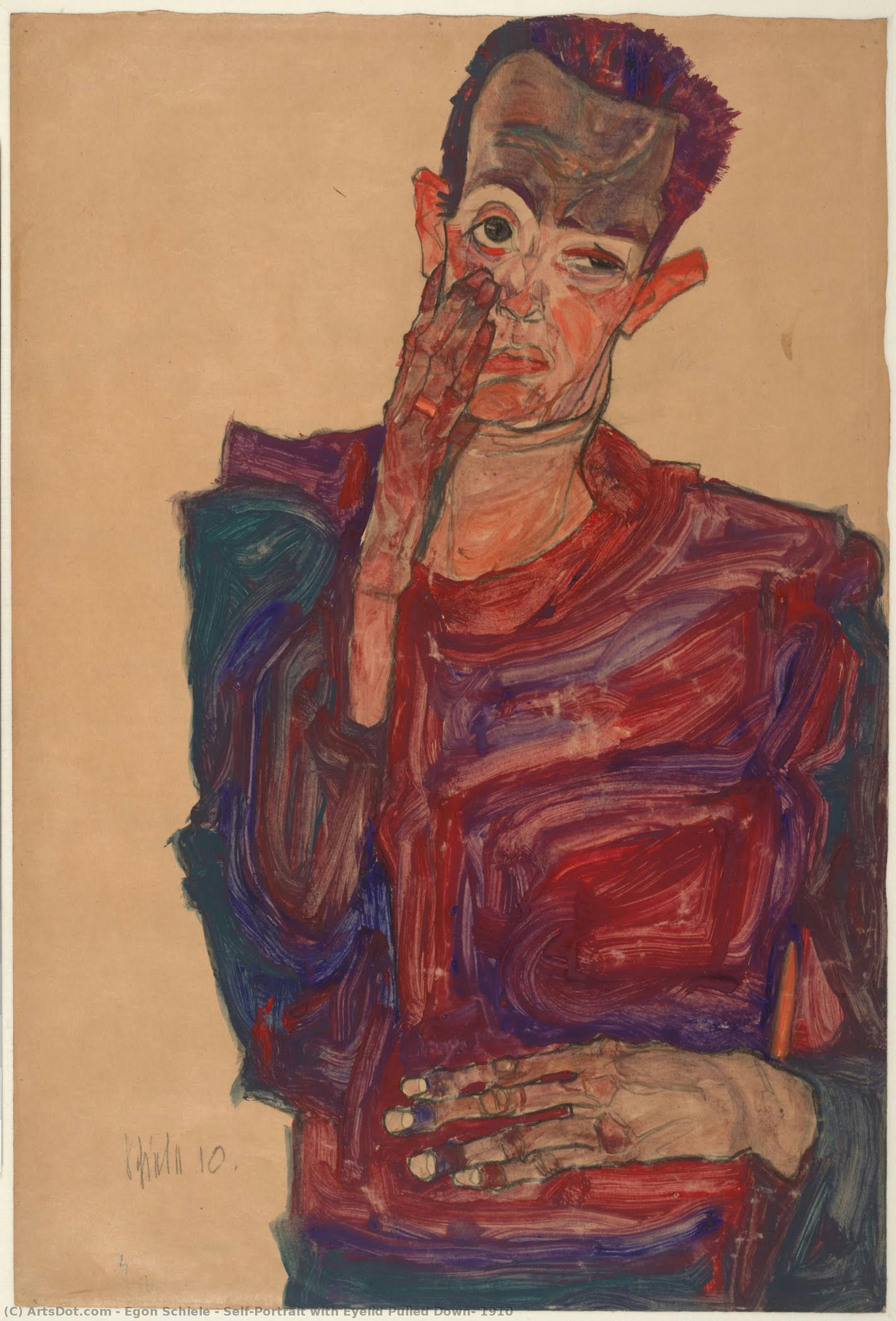 Selbstporträt Mit Herabgezogenem Augenlid, 1910 — Egon Schiele