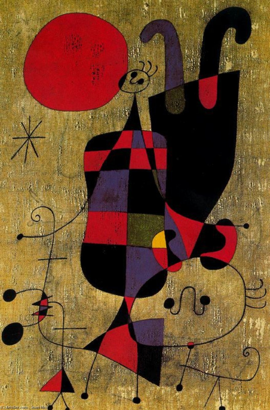 Personajes Y Perro Ante El Sol — Joan Miró