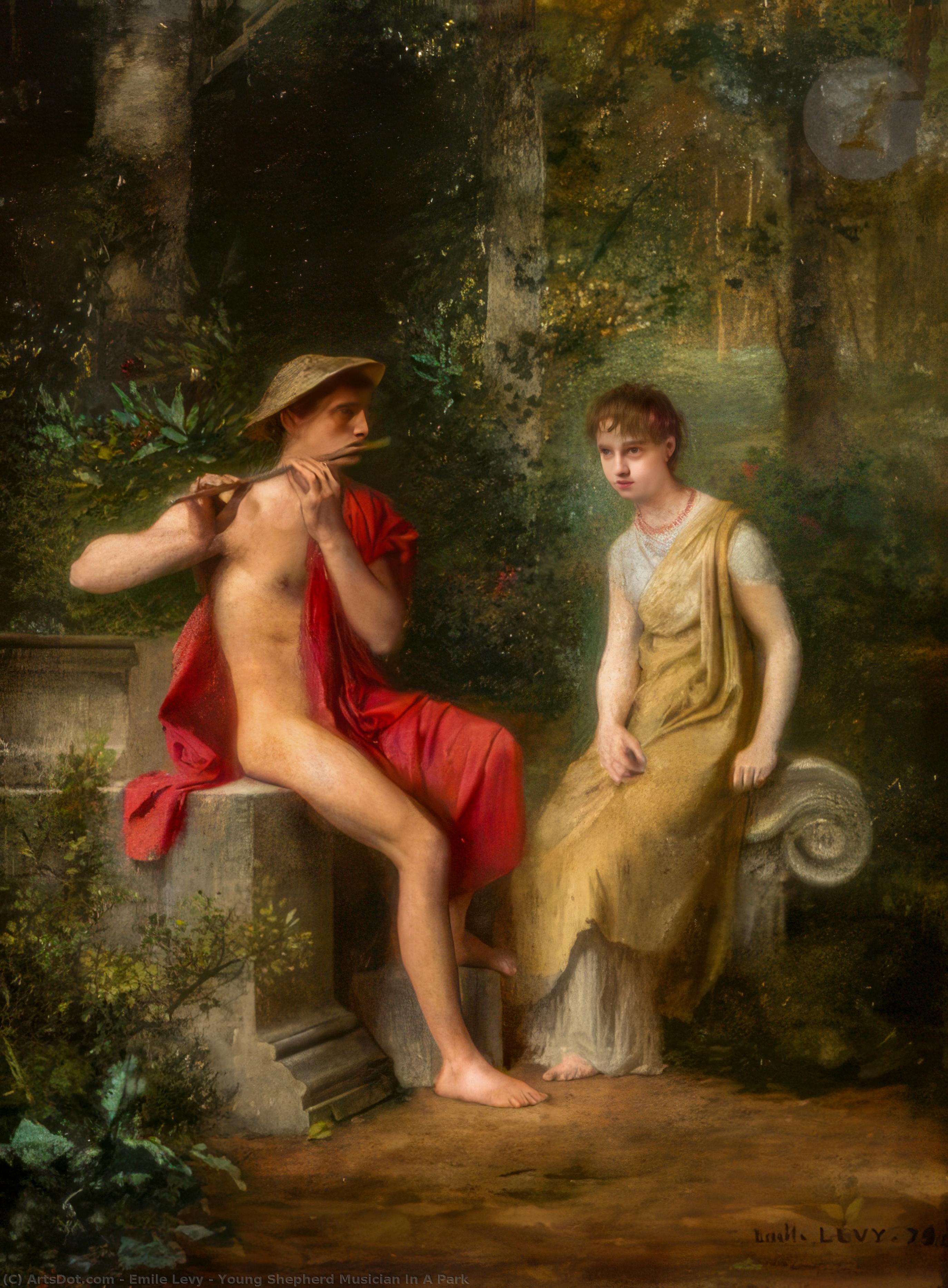 Young Shepherd Musician In A Park — Emile Levy