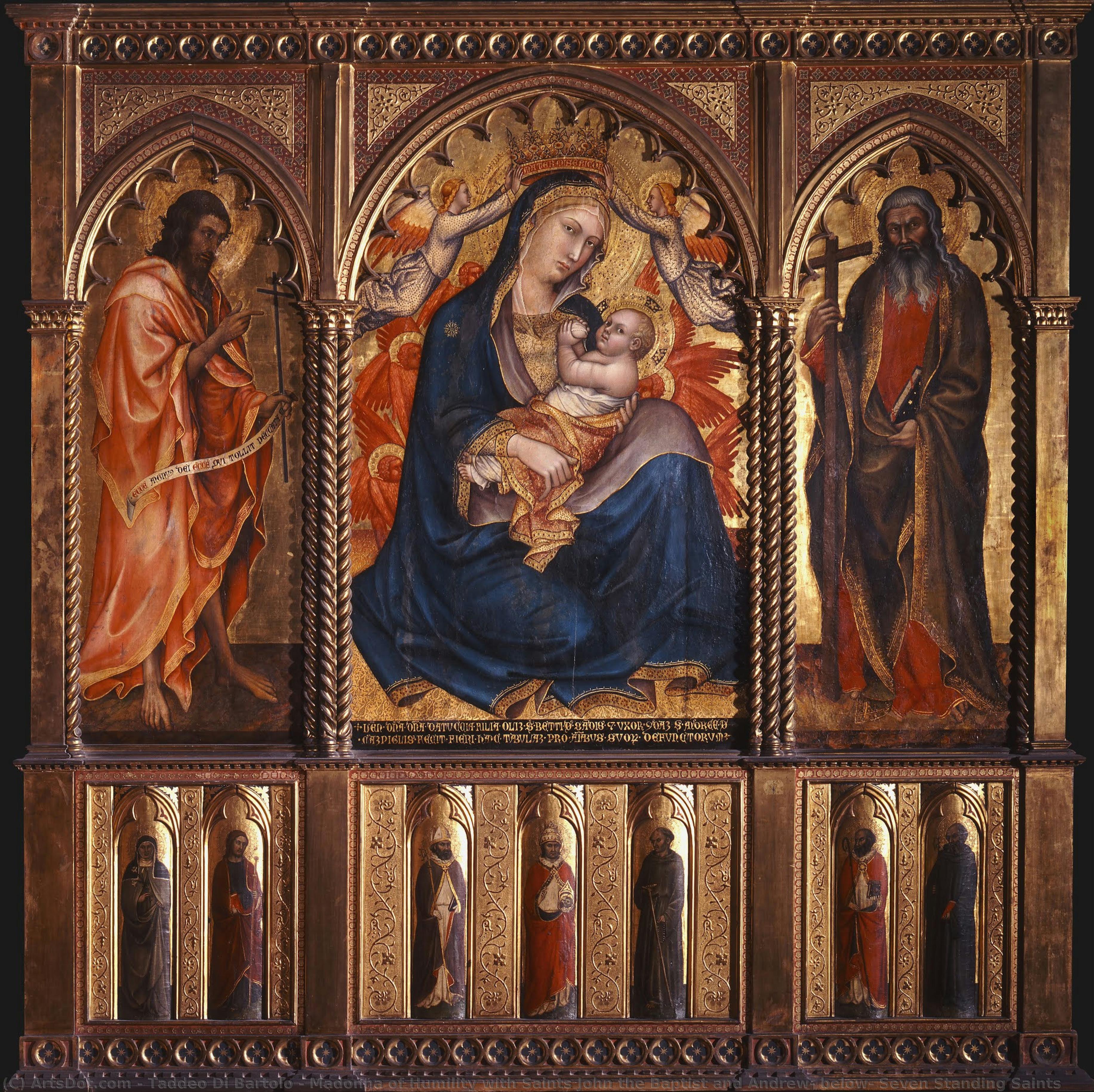 Madonna Of Humility With Saints John The Baptist And Andrew; Below: Seven Standing Saints — Taddeo Di Bartolo