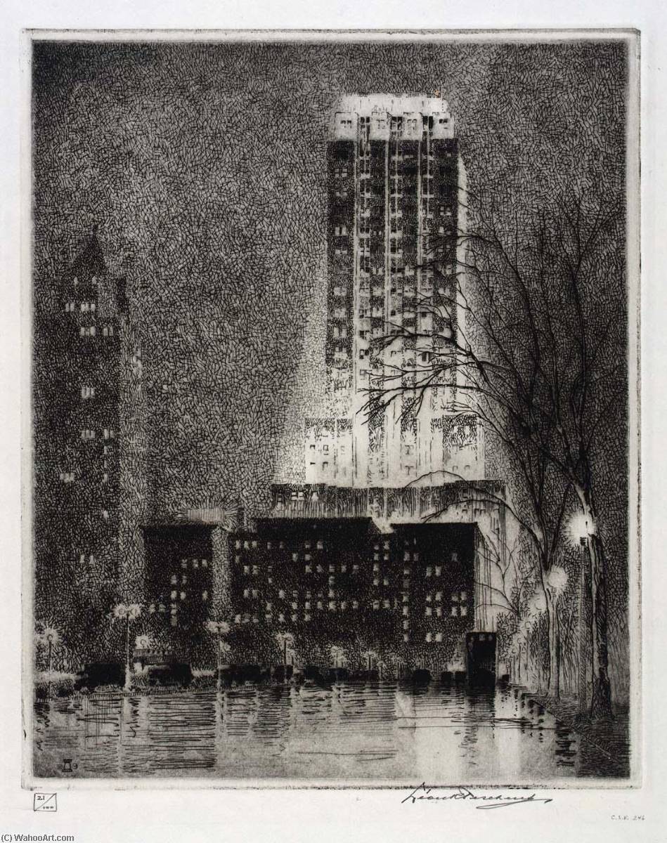 Palmolive Building, Chicago A Rainy Night — Leon R Pescheret