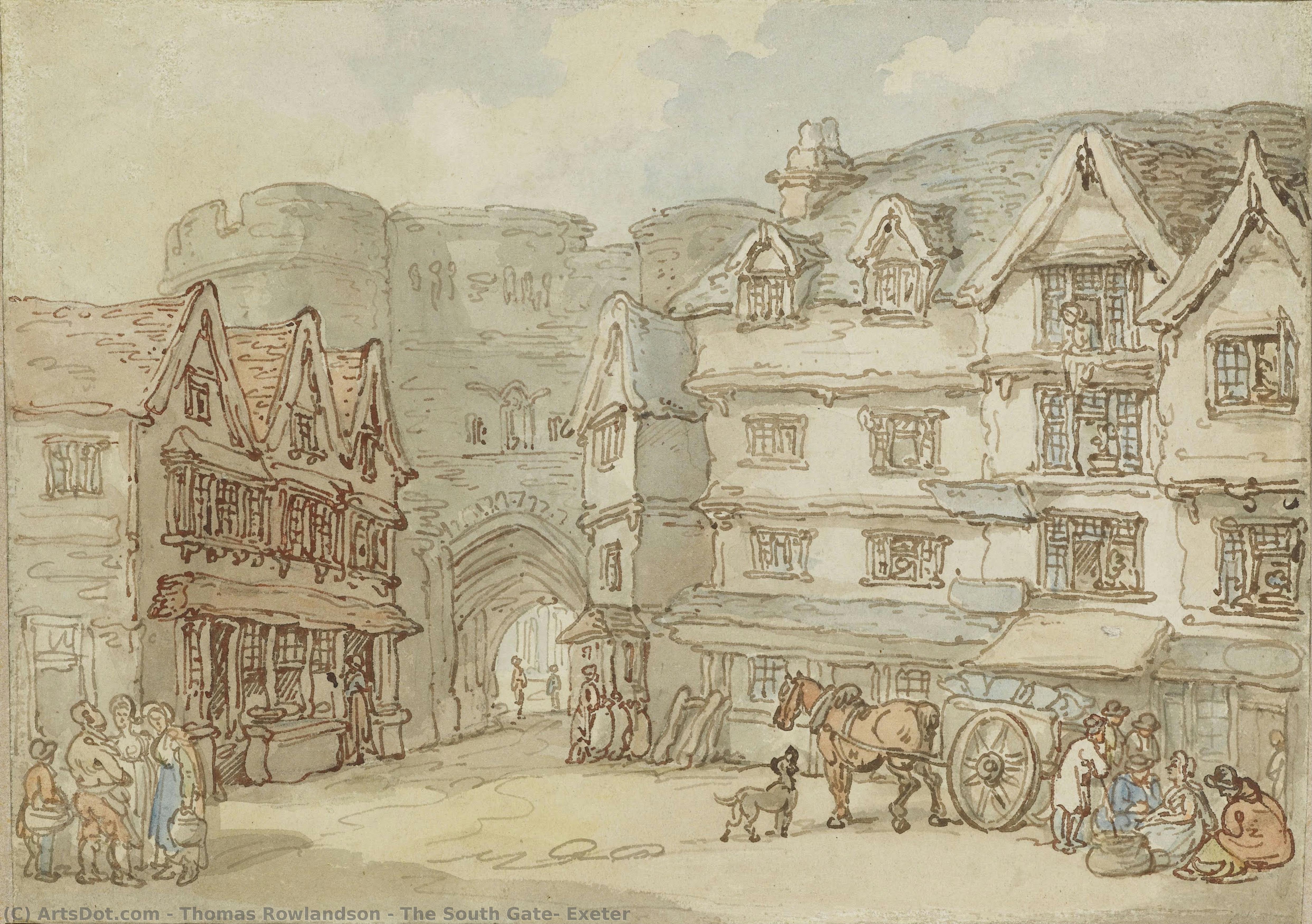 The South Gate, Exeter — Thomas Rowlandson