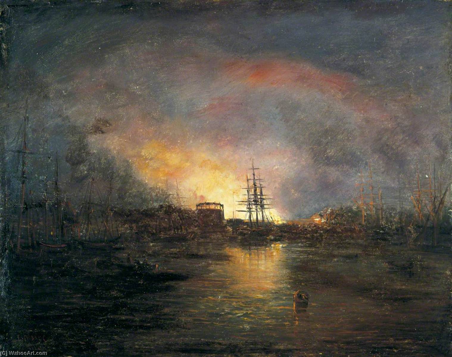 Ipswich Docks With Distant Conflagration — John Moore Of Ipswich