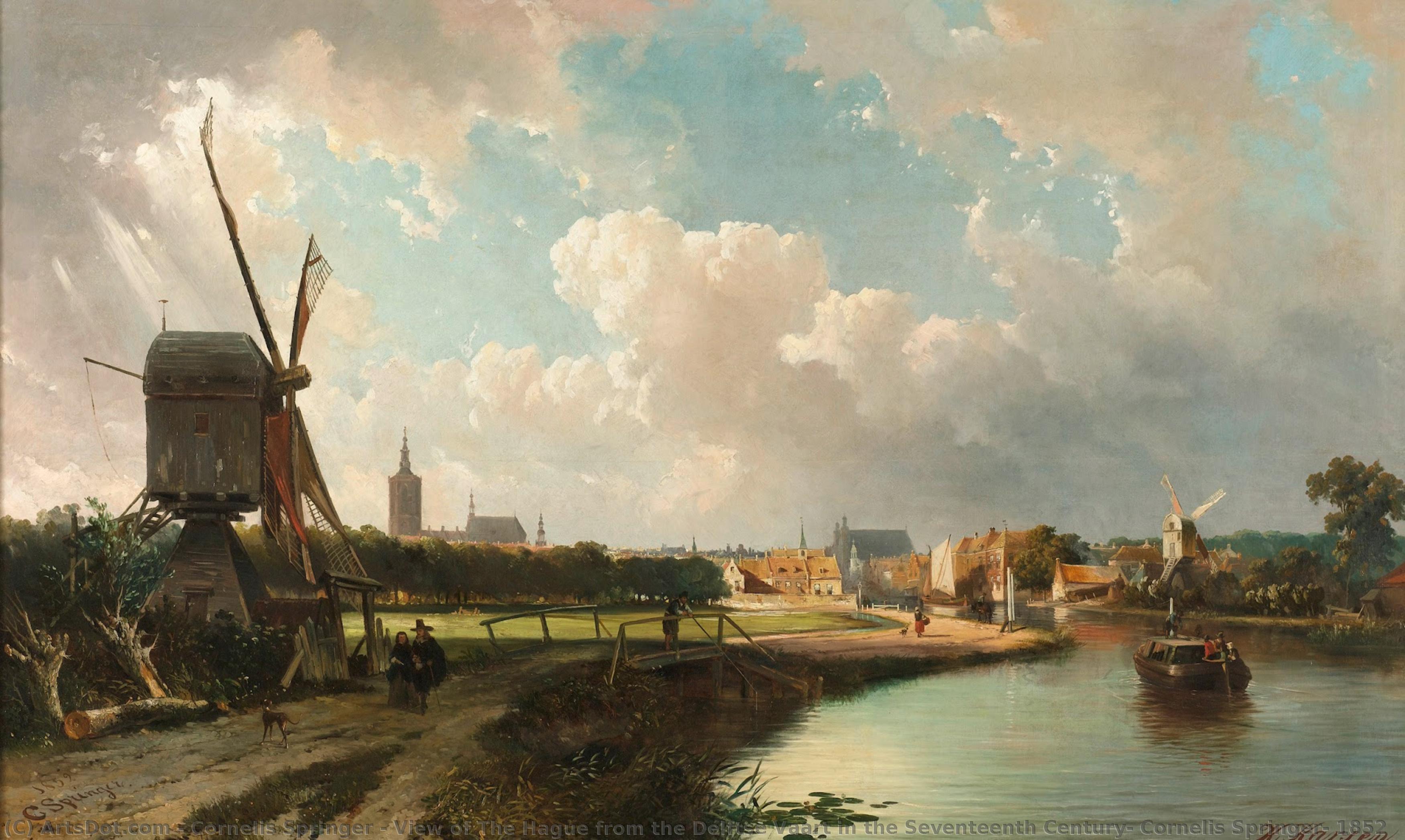 View Of The Hague From The Delftse Vaart In The Seventeenth Century, Cornelis Springer, 1852 — Cornelis Springer