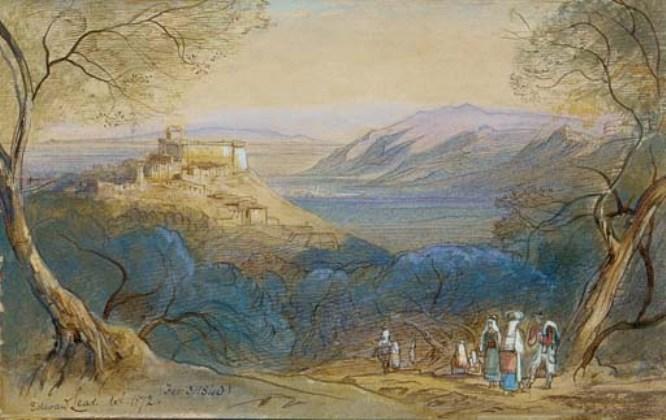 View Of The Castello Caetani And The Hill-town Of Sermoneta, Lazio, Italy — Edward Lear