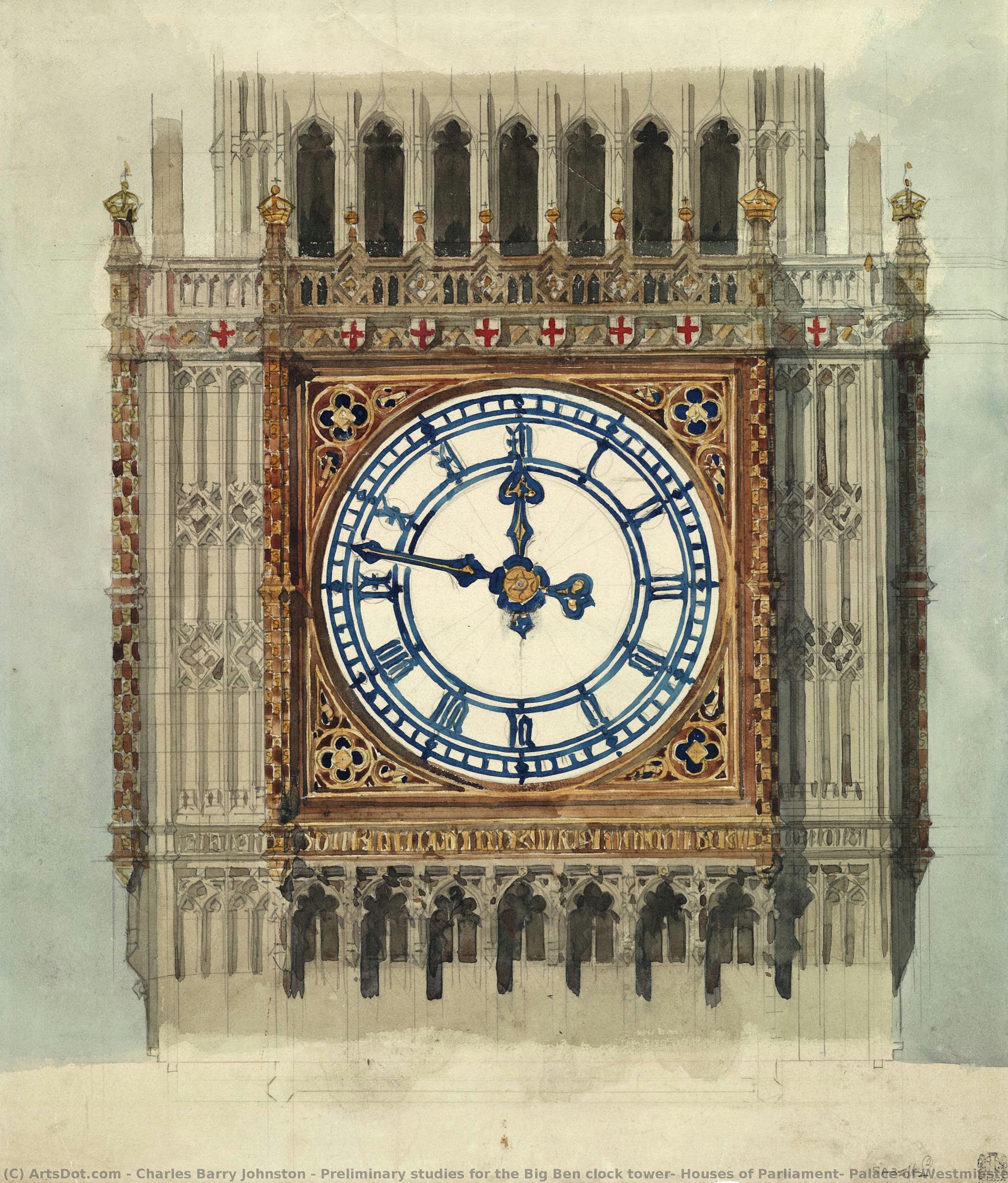 Preliminary Studies For The Big Ben Clock Tower, Houses Of Parliament, Palace Of Westminster, London — Charles Barry Johnston