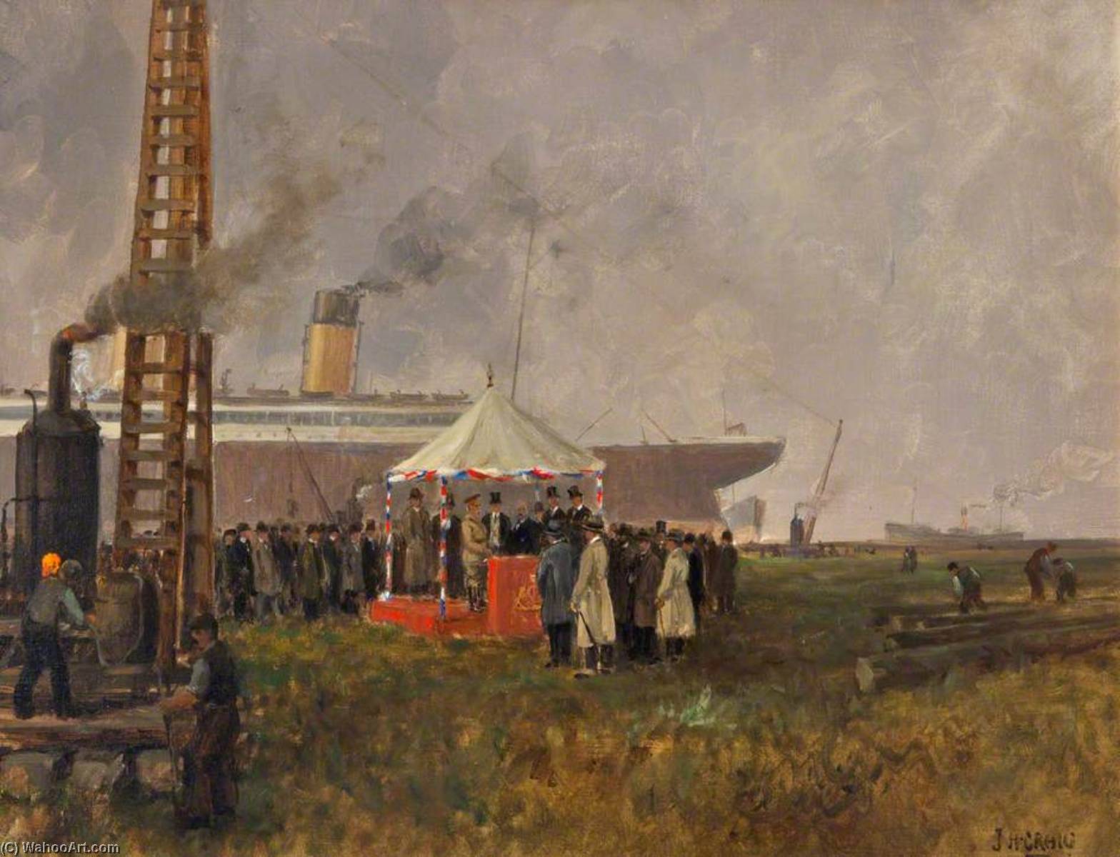 Driving The First Pile — James Humbert Craig