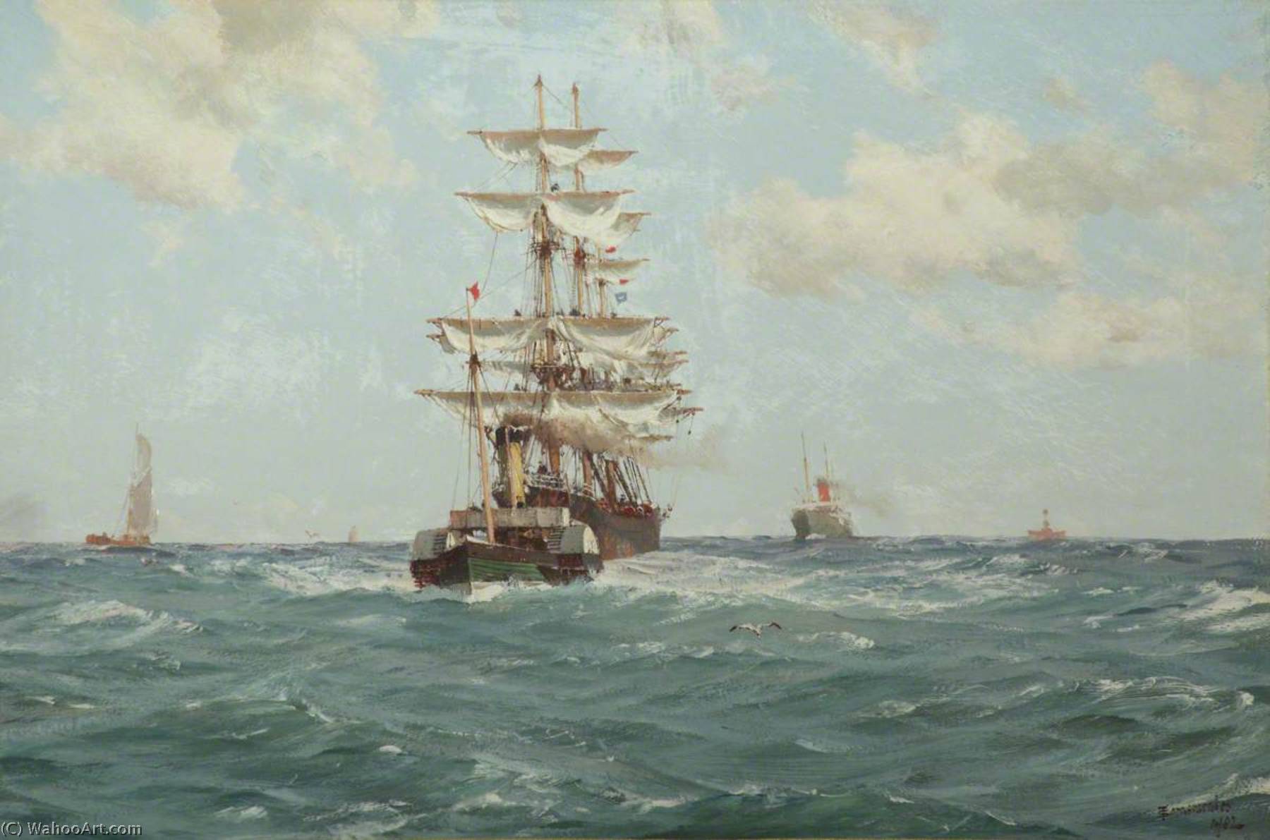 Paddle Tug Towing A Full Rigged Ship — Thomas Jacques Somerscales