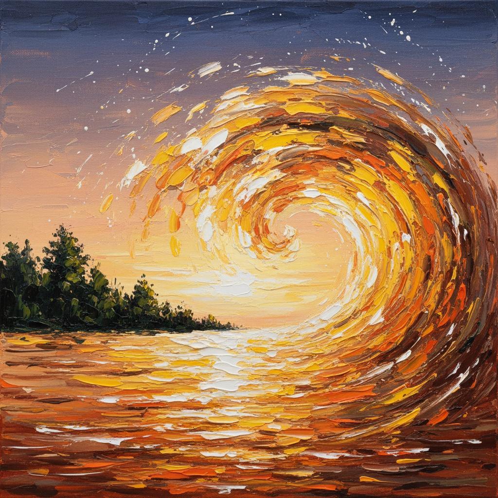 Celestial Radiance: A Singular Golden Spiral Over Silent Twilight Silhouettes — Christian Noiret